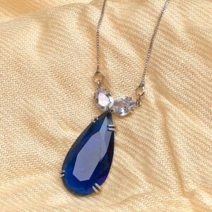 Colar Zircônia Branca e Cristal Safira