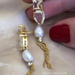 Brincos Zirconia e Pérola de Água Doce