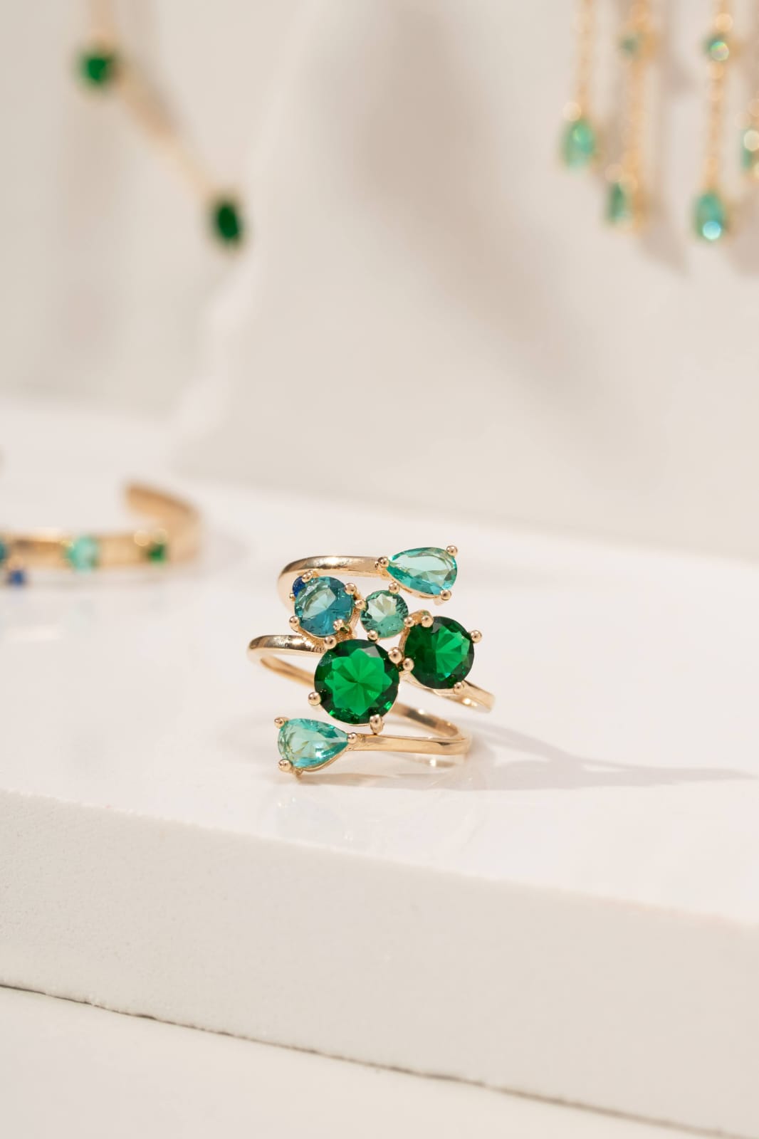 Anel Cristais Azuis e Verde - Imagem 4