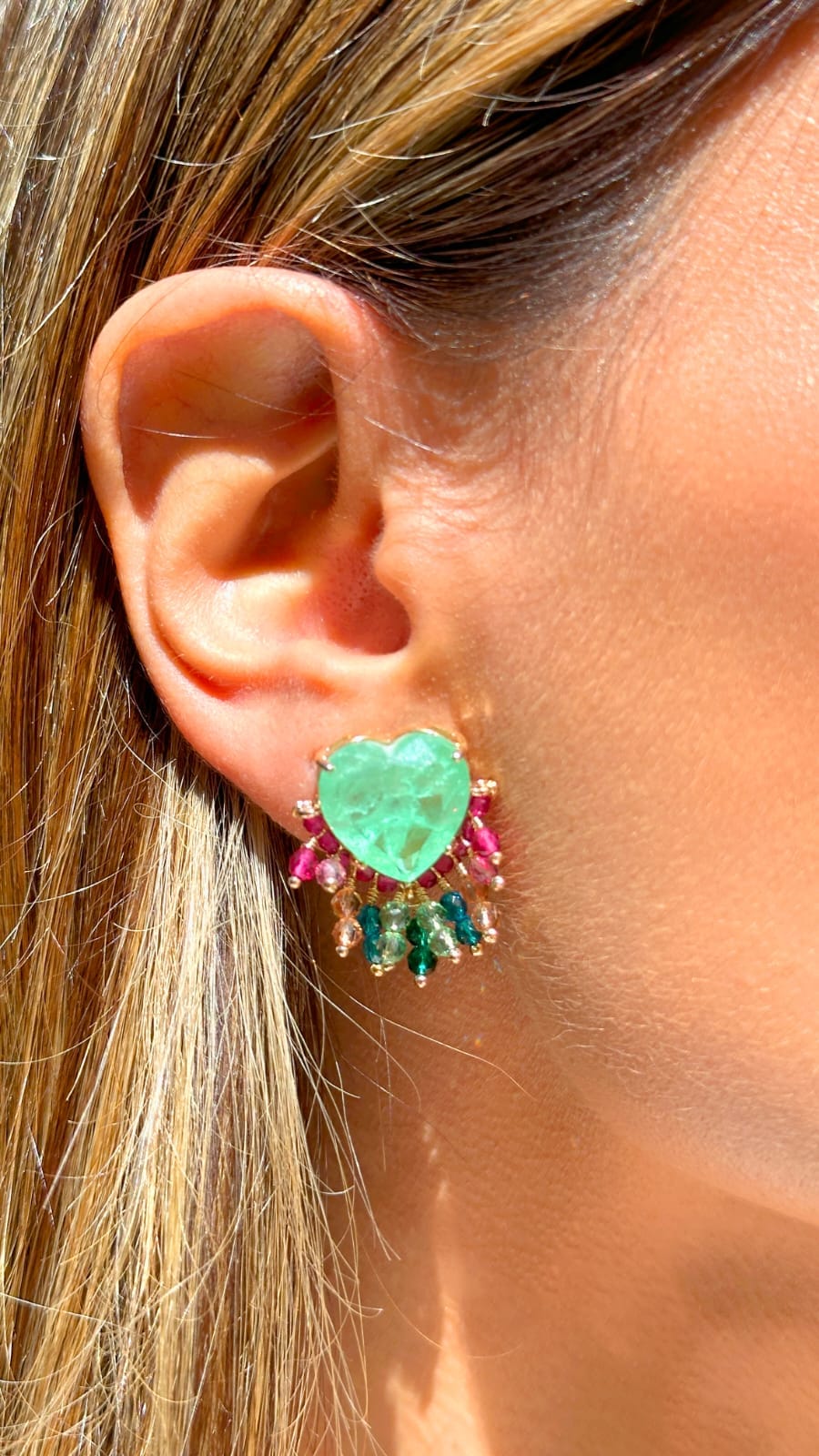 Brinco Coração Esmeralda Colombiana Franja - Imagem 4