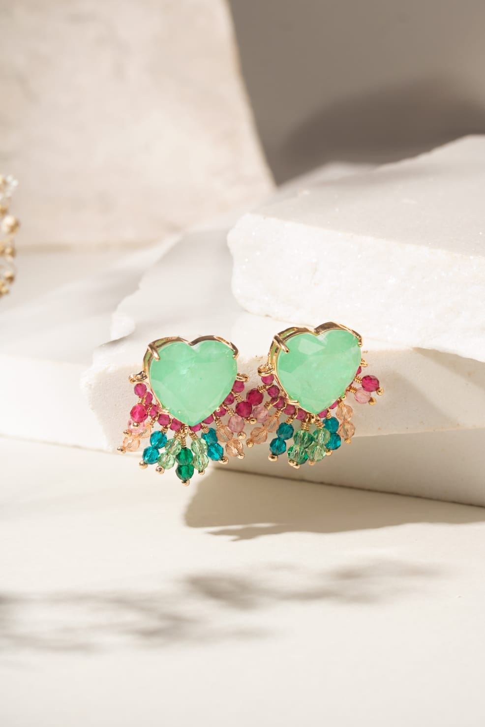 Brinco Coração Esmeralda Colombiana Franja - Imagem 2