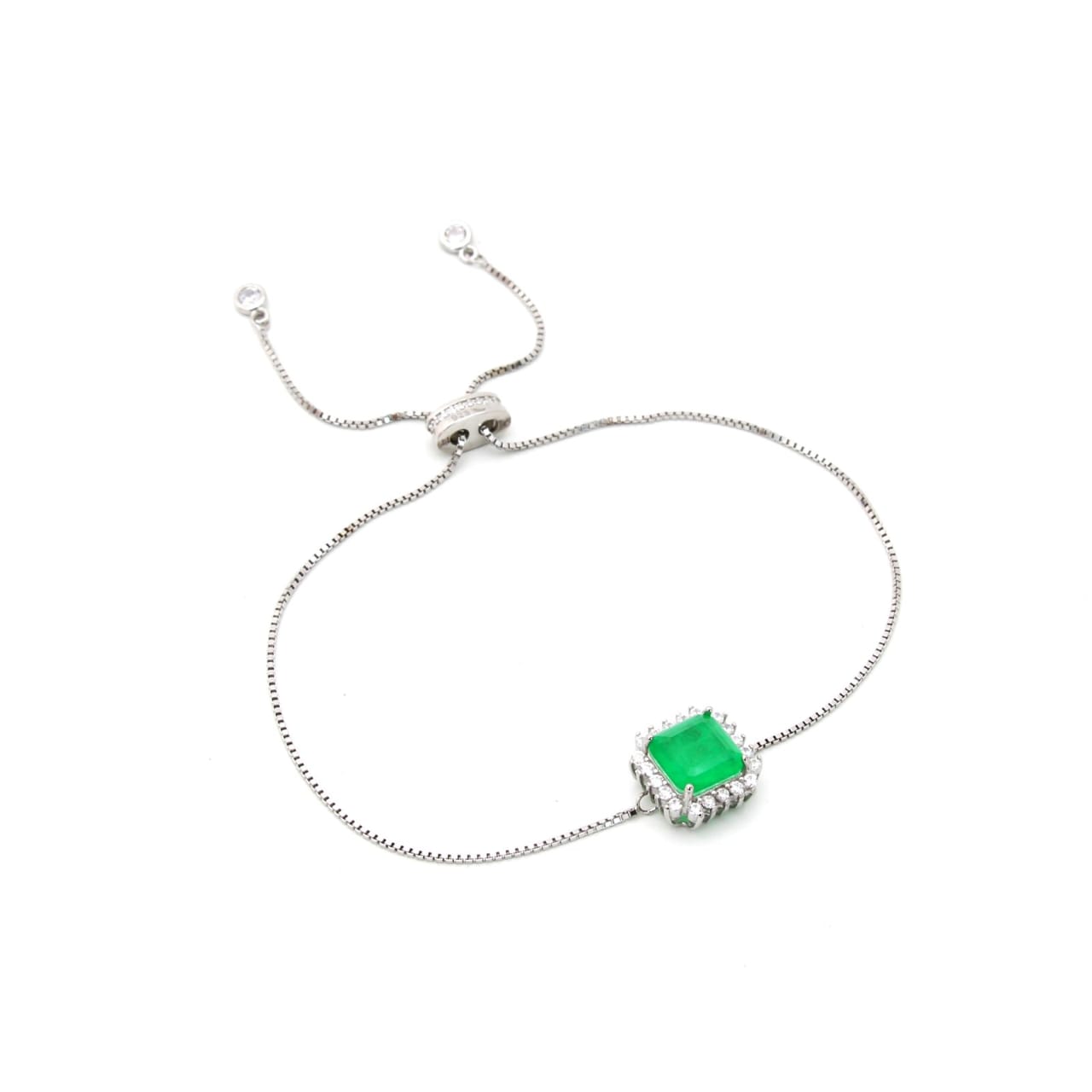 Pulseira em Prata 925 Fusion Esmeralda e Zirconia Branca